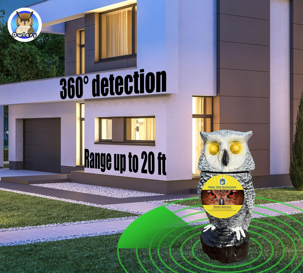 Snowy Solar Owl With Motion Detector, Flashing Eyes, Spinning Head, Realistic Hooting and Silent Mode, Outdoor