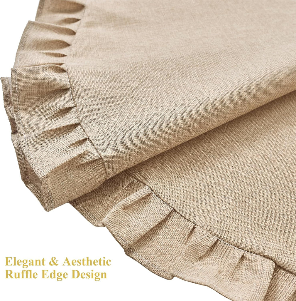 Christmas Tree Skirt Linen Burlap with Ruffle Edge 36 Inch, Natural Farmhouse Rustic Christmas Tree Skirt Collar