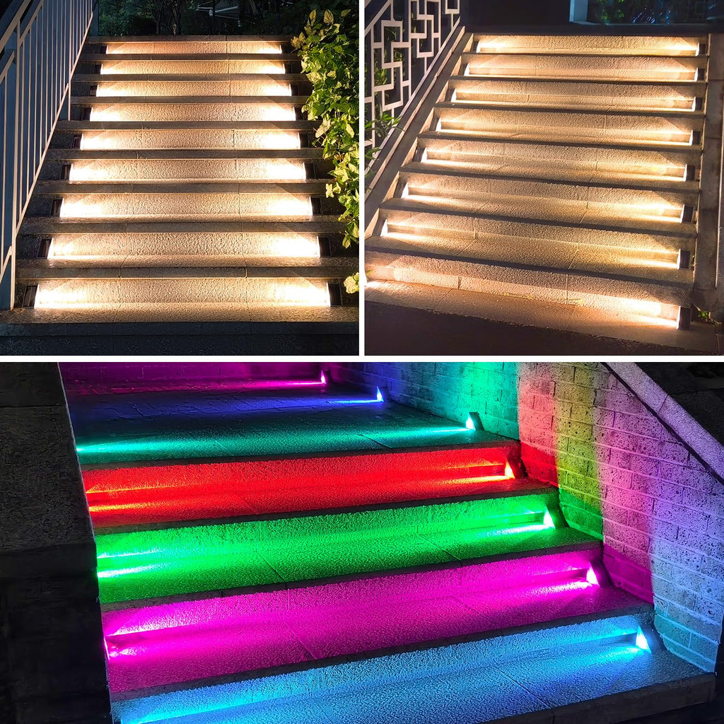 Stair Lights Outdoor 12 Pack, 10 Color Modes Solar Step Lights for Outside, Waterproof IP67 Solar Lights for Garden