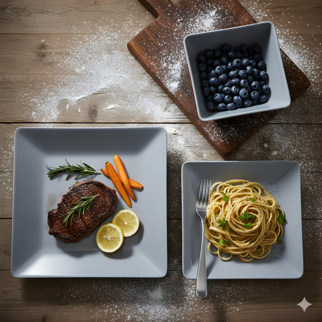 TP 12-Piece Melamine Dinnerware Sets, Plates and Bowls Dishes Set for 4, Break-Resistant & Non-Microwavable