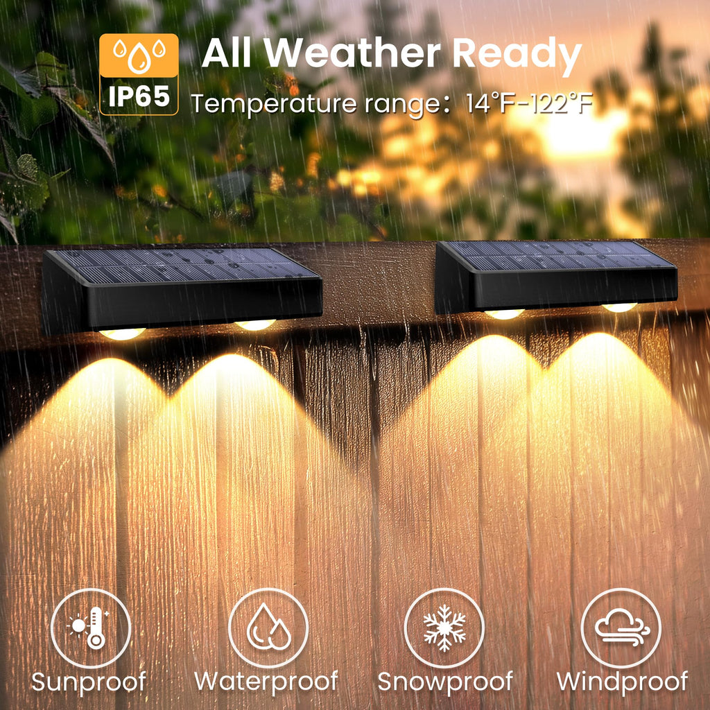 Solar Fence Lights Outdoor, 9 Fixed Colors & Color Changing Fence Solar Lights Outdoor Waterproof IP65, LED Deck