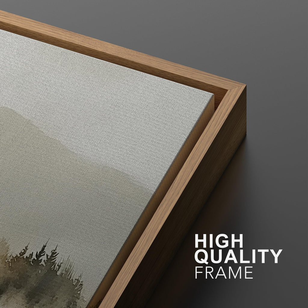 Framed Canvas Print Wall Art Misty Pine Mountain Lake Illustrations Modern Art Decorative - 16"x24"x2 NATURAL