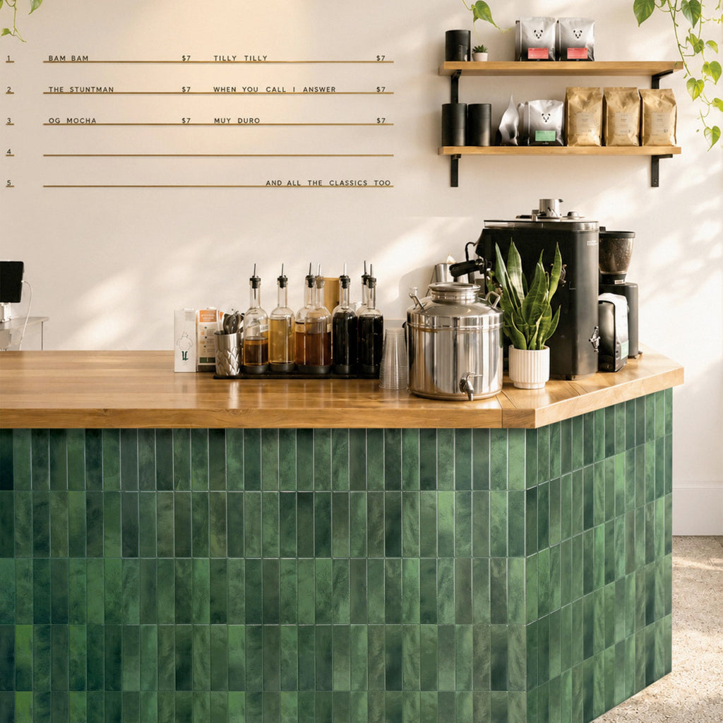 Peel and Stick backsplash, Stacked Forest Green, 11.43"x9"