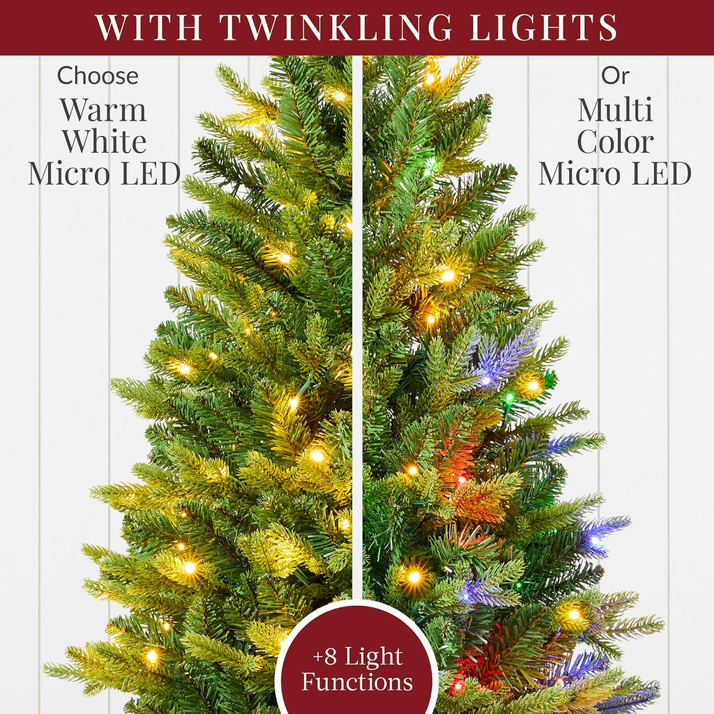Prelit Potted Pencil Christmas Tree, 4.5Ft Realistic Artificial Lighted Holiday Décor, 175 Twinkling LEDs , Porch
