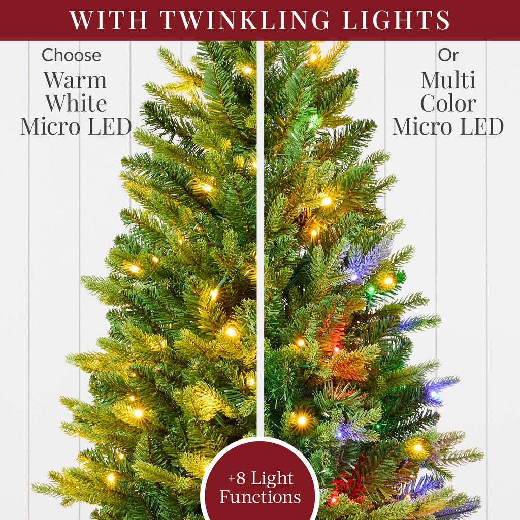 Prelit Potted Pencil Christmas Tree, 3Ft Realistic Artificial Lighted Holiday Décor, 100 Twinkling LEDs, Porch