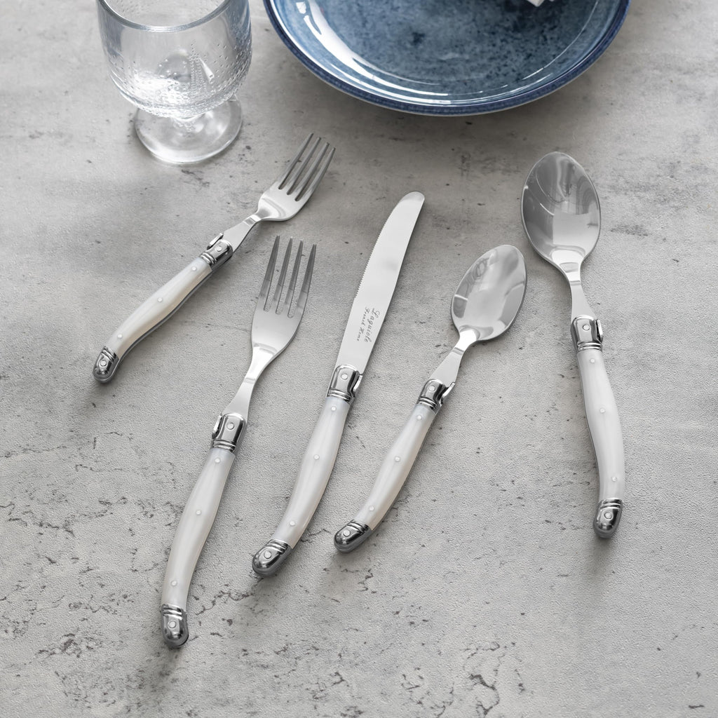 Laguiole Connoisseur 20-Piece Pearl White Flatware Set