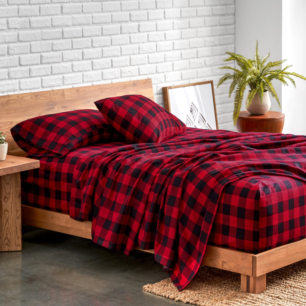 Flannel Sheet Set Prints (Queen, Buffalo Plaid - Red/Black)