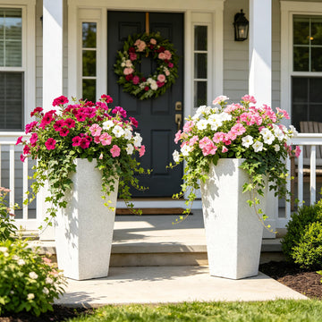 Autodaya 28" Plant Pots Tall Planters for Outdoor Plants Set of 2 with Tray