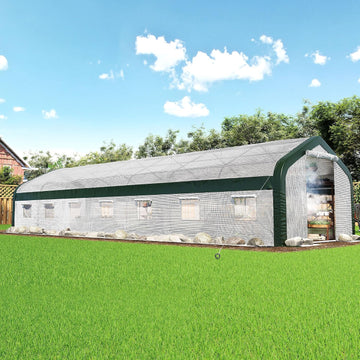 34x10x7 FT Walk-in Tunnel Greenhouse with Watering System | 2 zipper rolling doors, 14 windows and galvanized frame