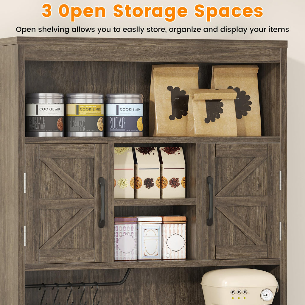 70 Inch Farmhouse Storage Cabinet with Doors and Drawers, Freestanding Kitchen Pantry Cabinet, Floor Storage Cabinet