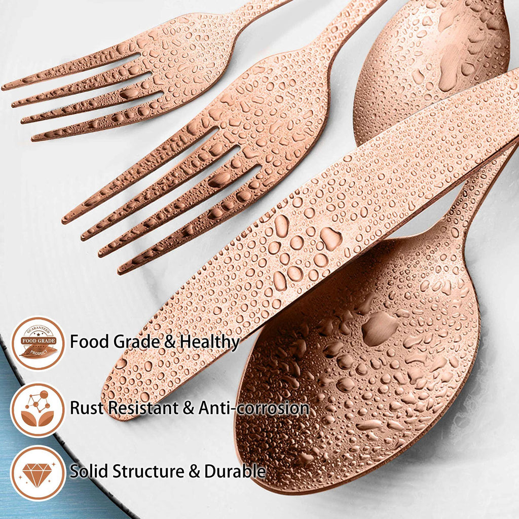 40 Piece Matte Copper Silverware Set, Rose Gold Flatware Set for 8