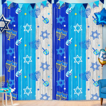 Hanukkah Decorations Backdrop Metallic Tinsel Foil Fringe Curtains, 2 Pack - Set of 2