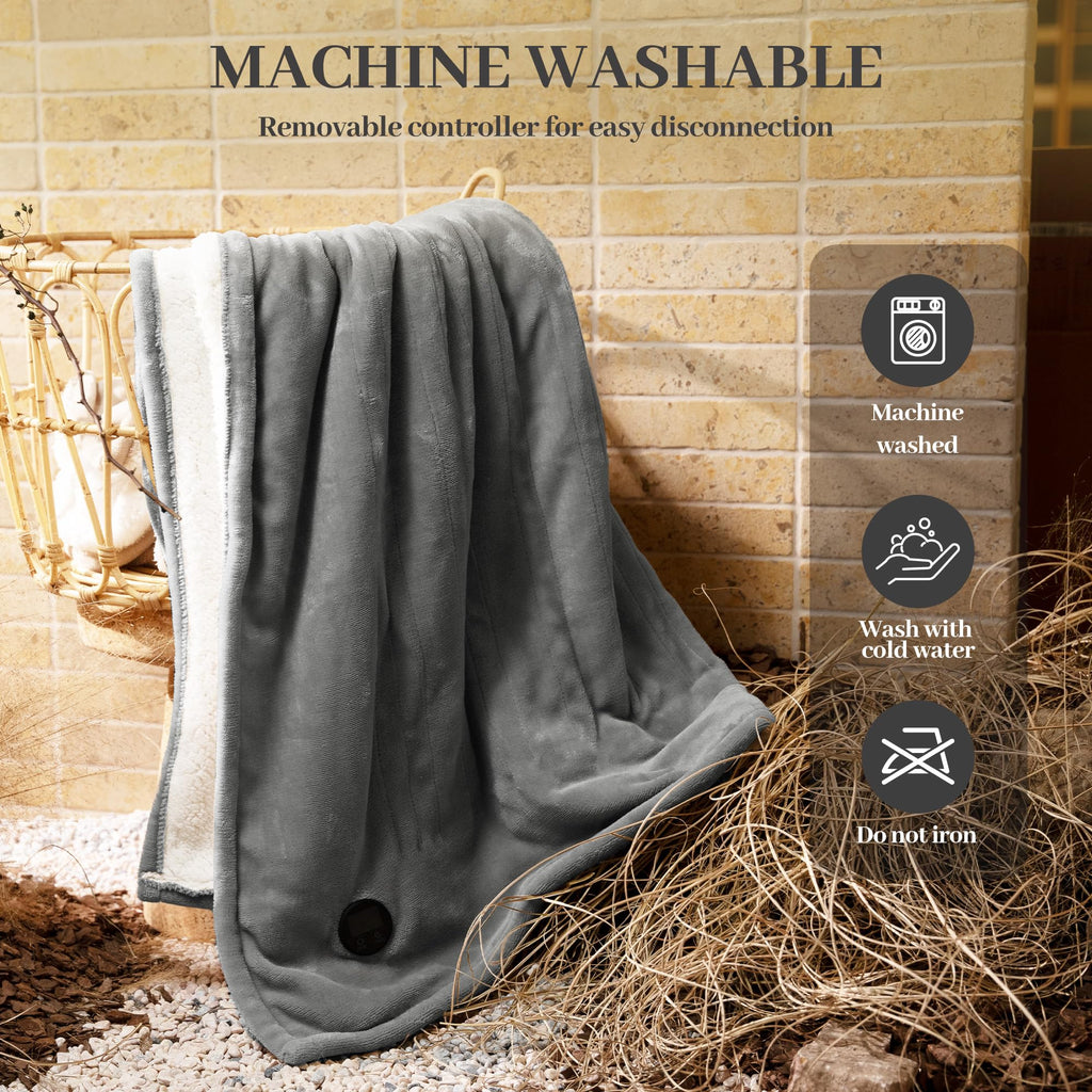 Heated Blanket 50"x60"- Cozy Warm Electric Throw(Gray)