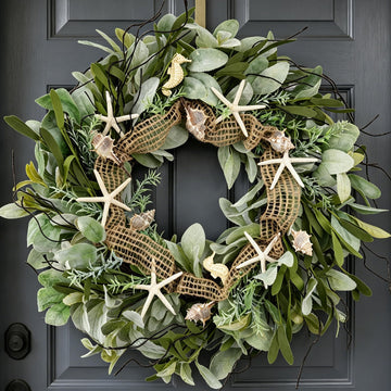 CIR OAOSES 18 Inch Green Ear Lambs Leaves Starfish Wreaths for Front Door, Rustic and Farmhouse Spring Summer