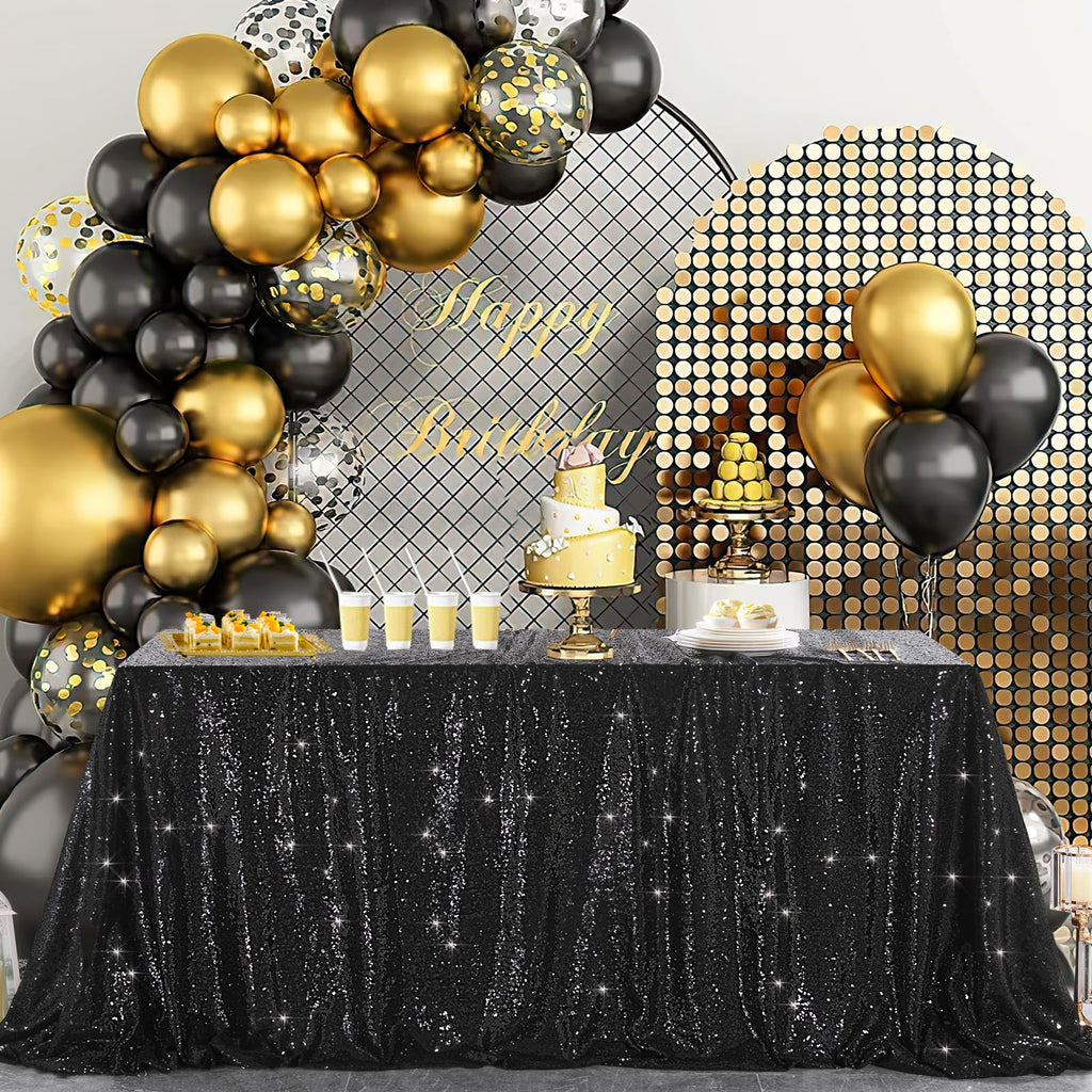 60x102-inch Black Sequin Table Linens Halloween Tablecloth Seamless