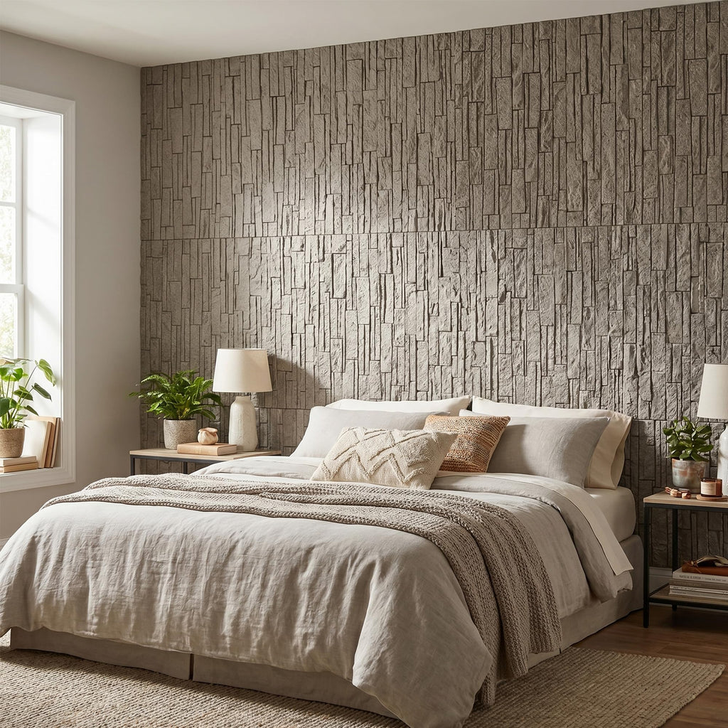 3D Stacked Ledger Stone PU Wall Panels, 23.6"x47.2" Speckled Grey