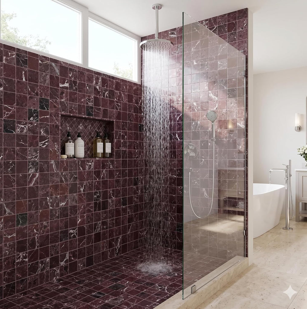 Rosso Rosa Levanto Burgundy Marble 4x4 Inch Antique Tumbled Aged Tile for Fireplace Surround, Wall Floor Bathroom