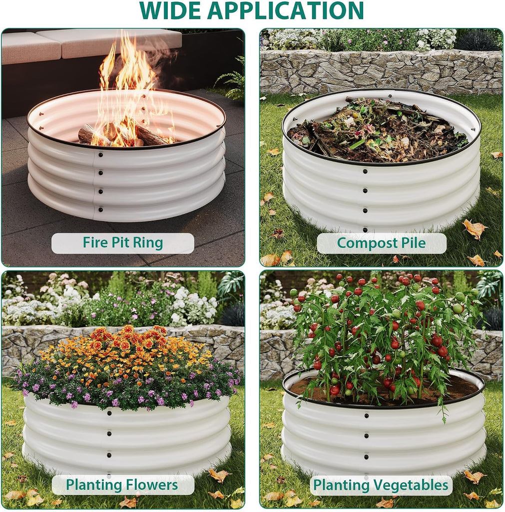 2x2x1.5ft Round Galvanized Raised Garden Bed - Metal Planter Box Kit with Rust & Corrosion Protection, Safe Rubber