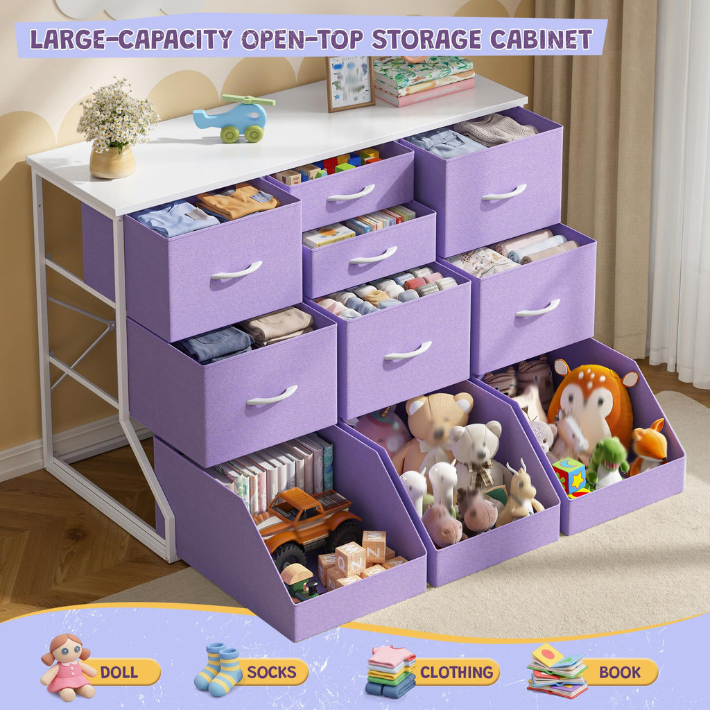 Dresser, 7 Drawer and 3 Open Cubby, Modern Bedroom