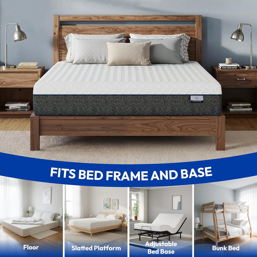 Firm Queen Mattress 10 Inch,Cooling Green Tea Gel Memory Foam | Cool Night Sleep,Back Pain Relief,Enhanced