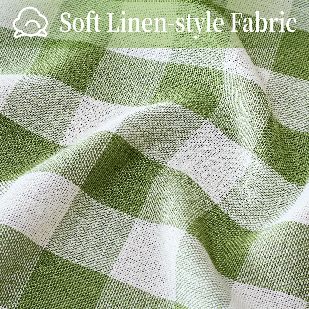 Green Gingham Tablecloth Rectangle, Summer Checkered Table Cloth Cotton Linen Fabric with Tassels, Plaid Farmhouse