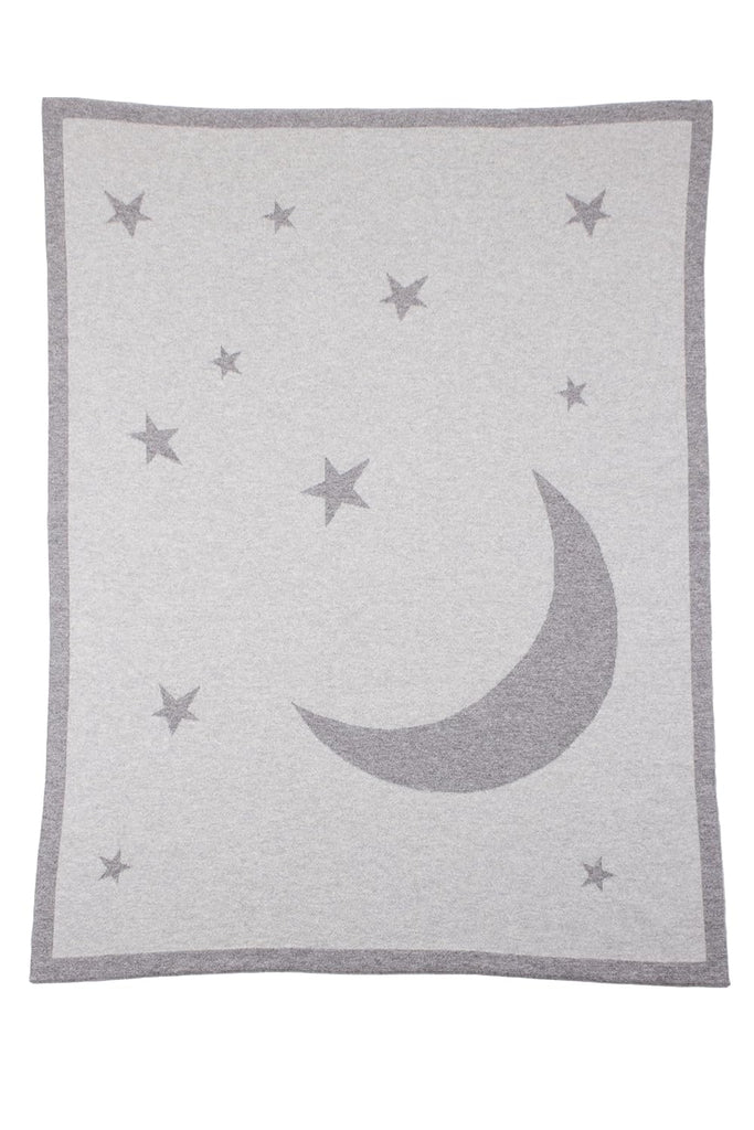 Unisex 100% Cashmere Moon & Stars Baby Blanket - Gray Multi