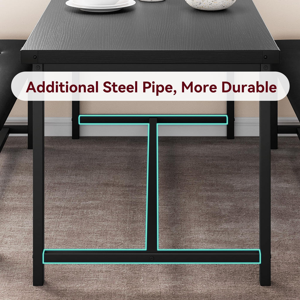 Dining Table Set for 4, Kitchen Table with Upholstered Bench, 3 Piece Rectangular Dining Room Table Set with 2