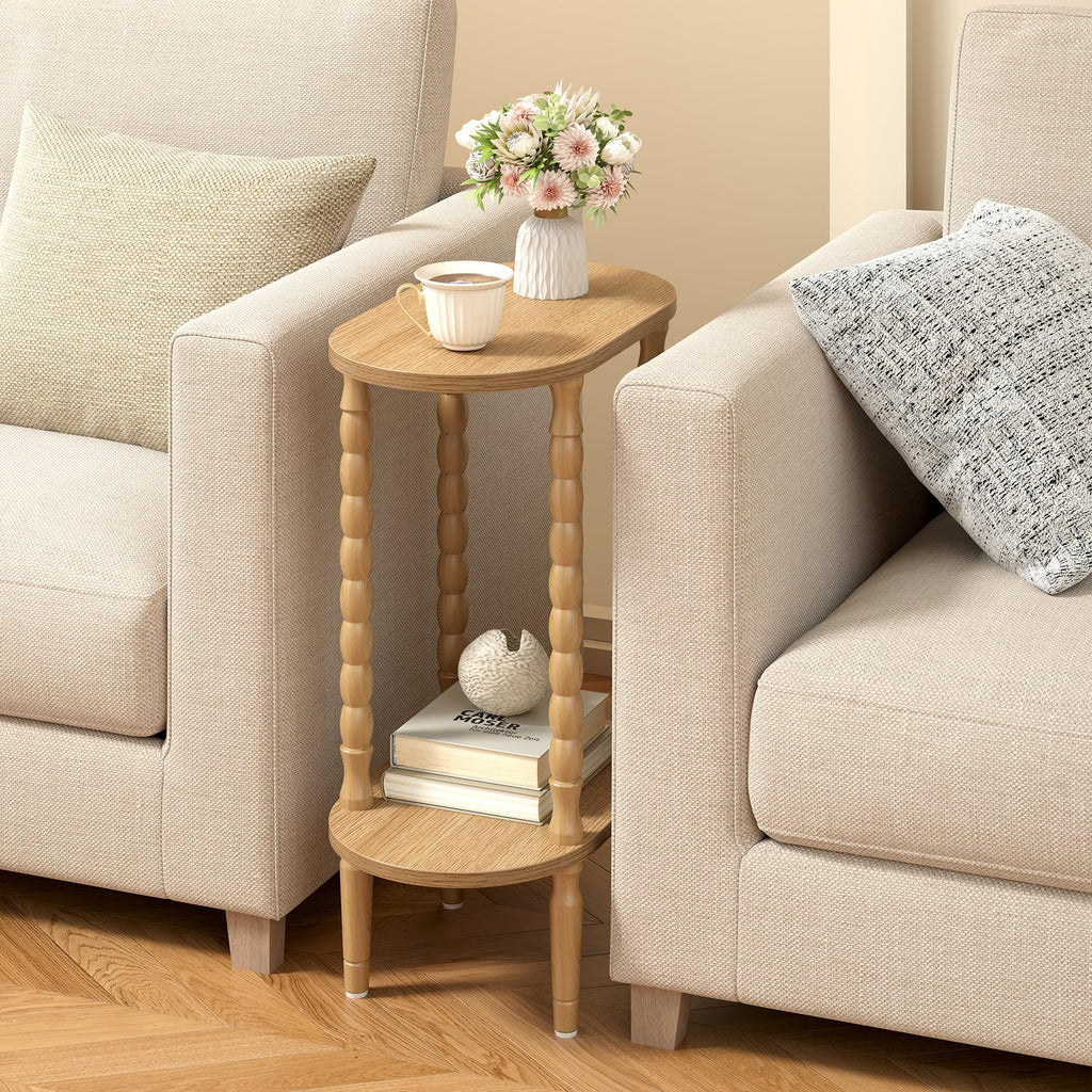 Narrow Side Table with Solid Wood Legs, Oval End Table Set of 2