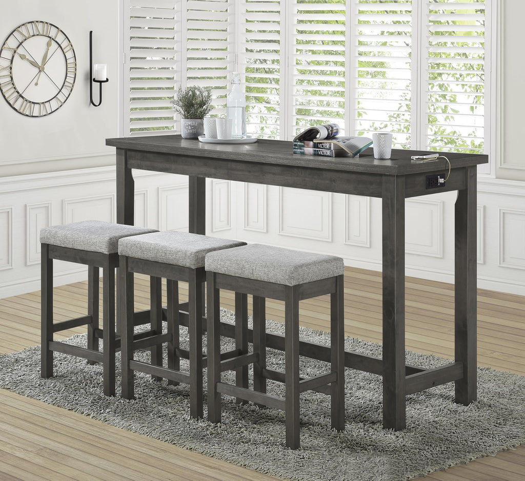 4-Piece Counter Height Table & Stool Set with USB Ports, Gray