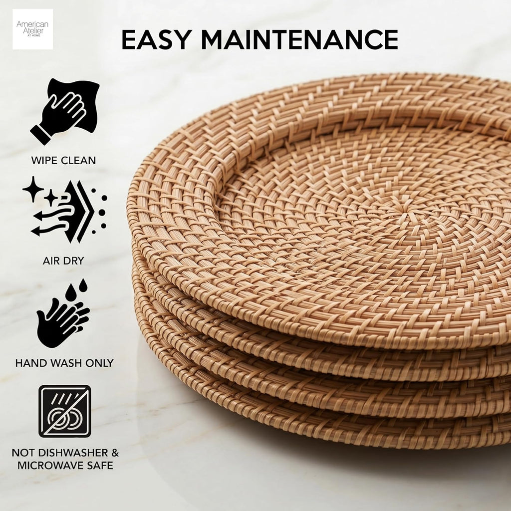 Rattan Charger Plates Hand Woven Round Harvest, 13" - 4 Set - Set of 4