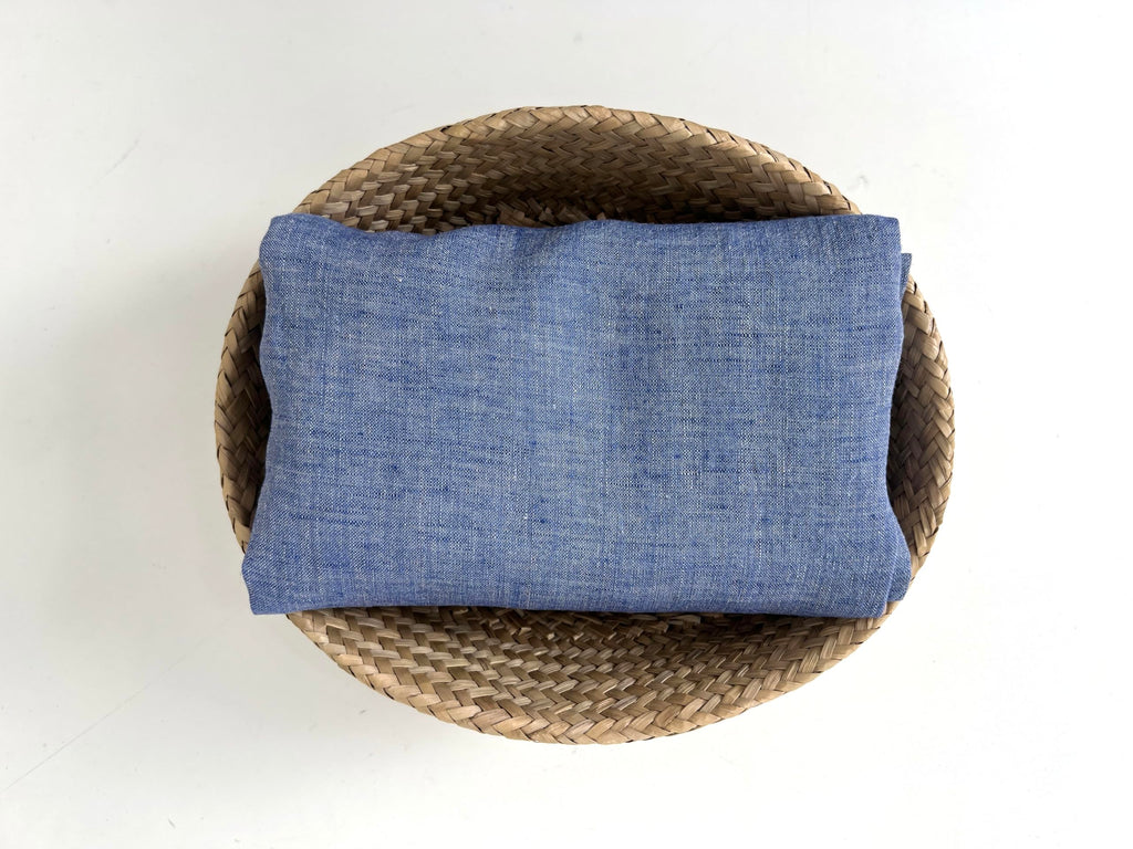 100% Linen Fabric - Yarn Dyed Chambray, Pre-Washed, Lightweight Crisp & Cool Handfeel, 52-54" Wide - (Dusky Blue