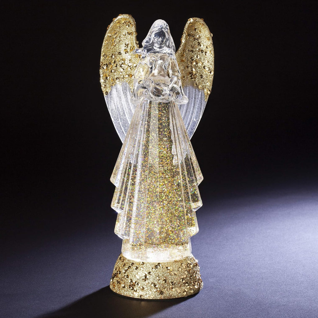 12.75-Inch Lighted Swirl Angel with Gold Wings Confetti Lites - USB-Powered Tabletop Christmas Decoration - Sparkling
