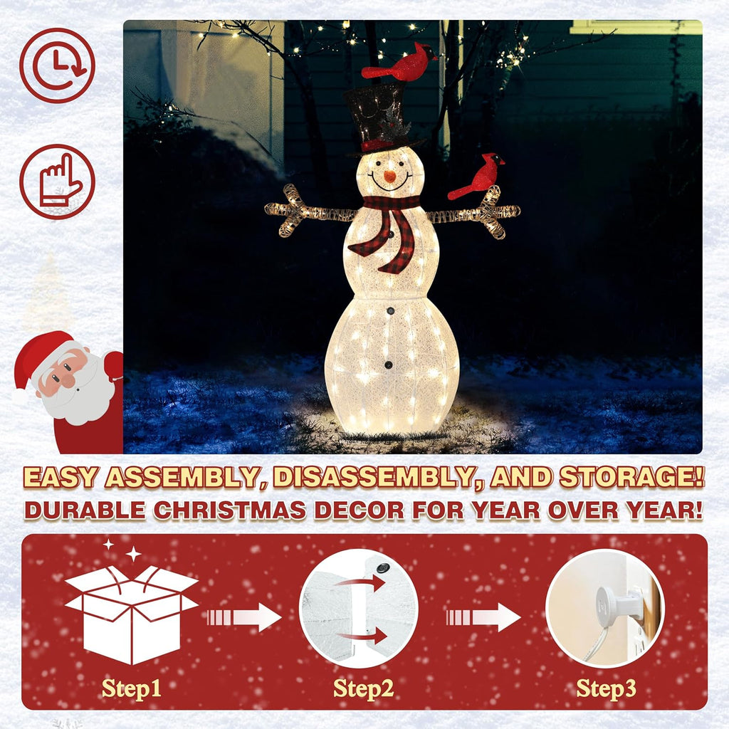 5FT Lighted Outdoor Christmas Decoration for Yard, Outdoor Snowman Holiday Decor with Lights, Ground Stakes and Zip