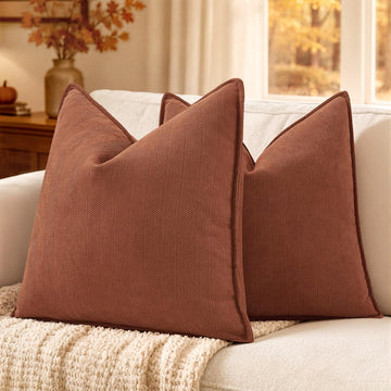 Pack of 2 Fall Burnt Orange Decorative Chenille Pillow Covers 18x18
