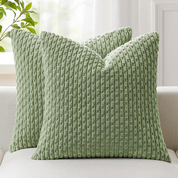 Soft Corduroy 28x28 Inch Pillow Covers 2 Pack, Sage Green