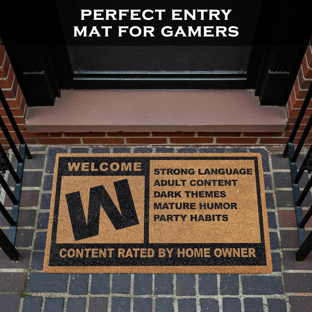 Gamer Mature Rating Door Mat Outdoor 30x17 Inch, Rated M Welcome Mat Coir | Funny Entryway Decor, Fantasy Fan Gift