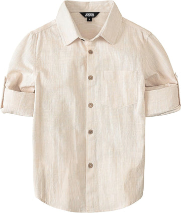 Boys Button Down Shirt Roll-Tab Long Sleeve Dress Shirts