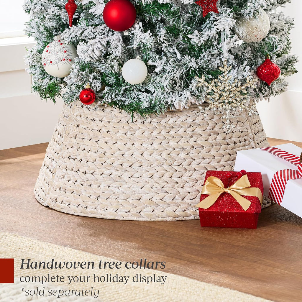 Flocked Pencil Christmas Tree, Pre-Lit Slim Artificial Holiday Decoration, 2-in-1 White & Multicolor Lights