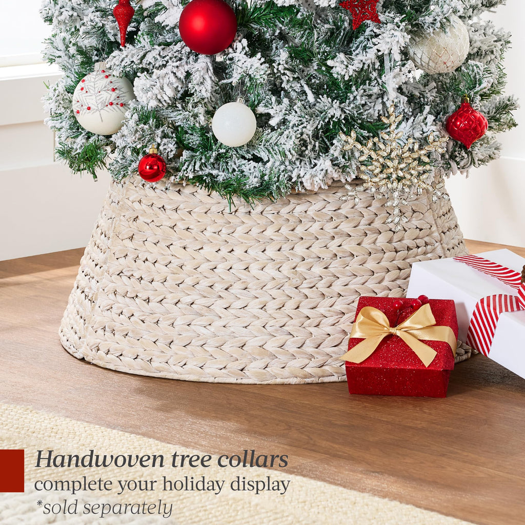 Flocked Pencil Christmas Tree, Pre-Lit Slim 12ft Artificial Holiday Decoration, 2-in-1 White & Multicolor Lights