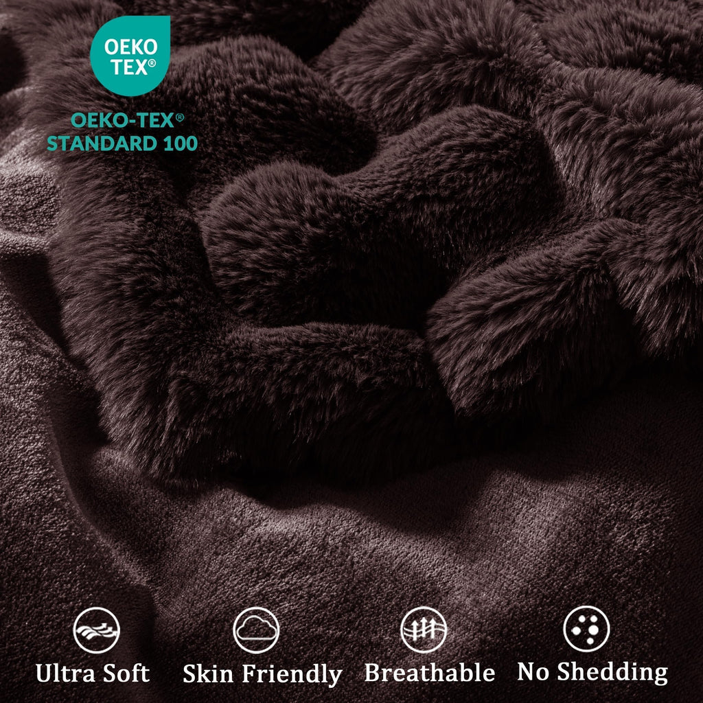 Faux Fur Throw Blanket for Couch, 3D Bubble Blankets