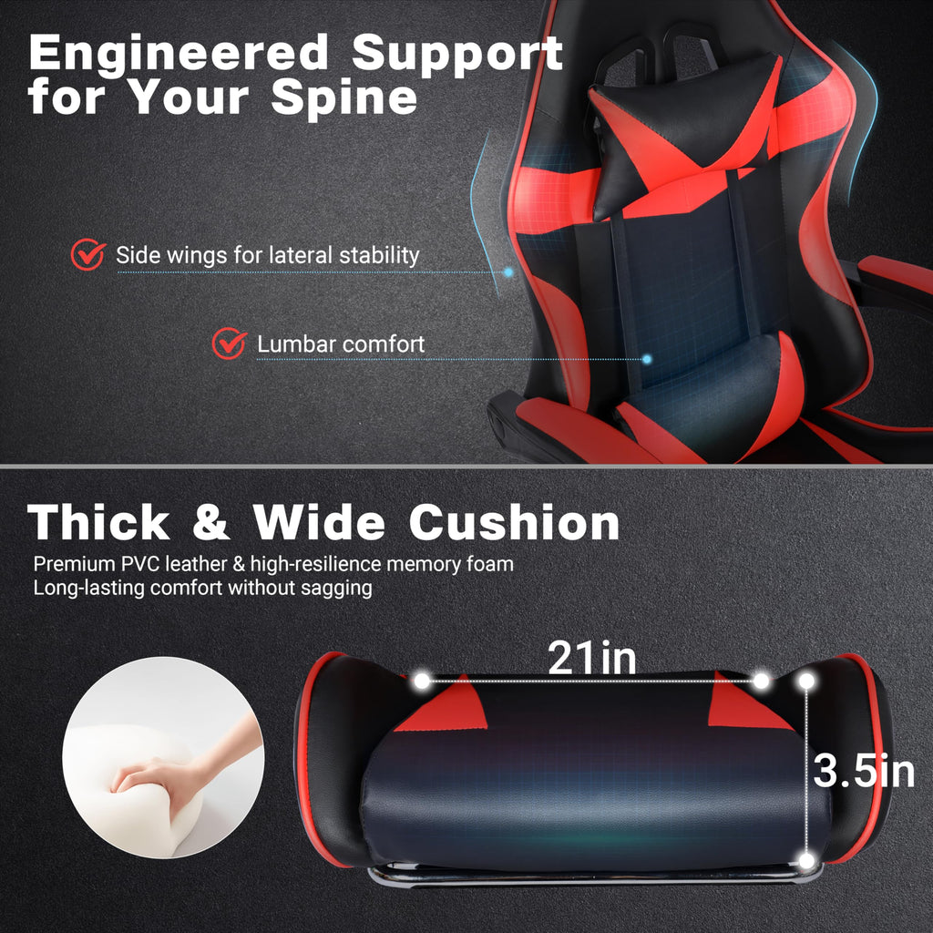 Gaming Chair with Footrest and Lumbar Support, Height Adjustable Chair with 360°Office Desk Chair, Heavy Duty 330lbs