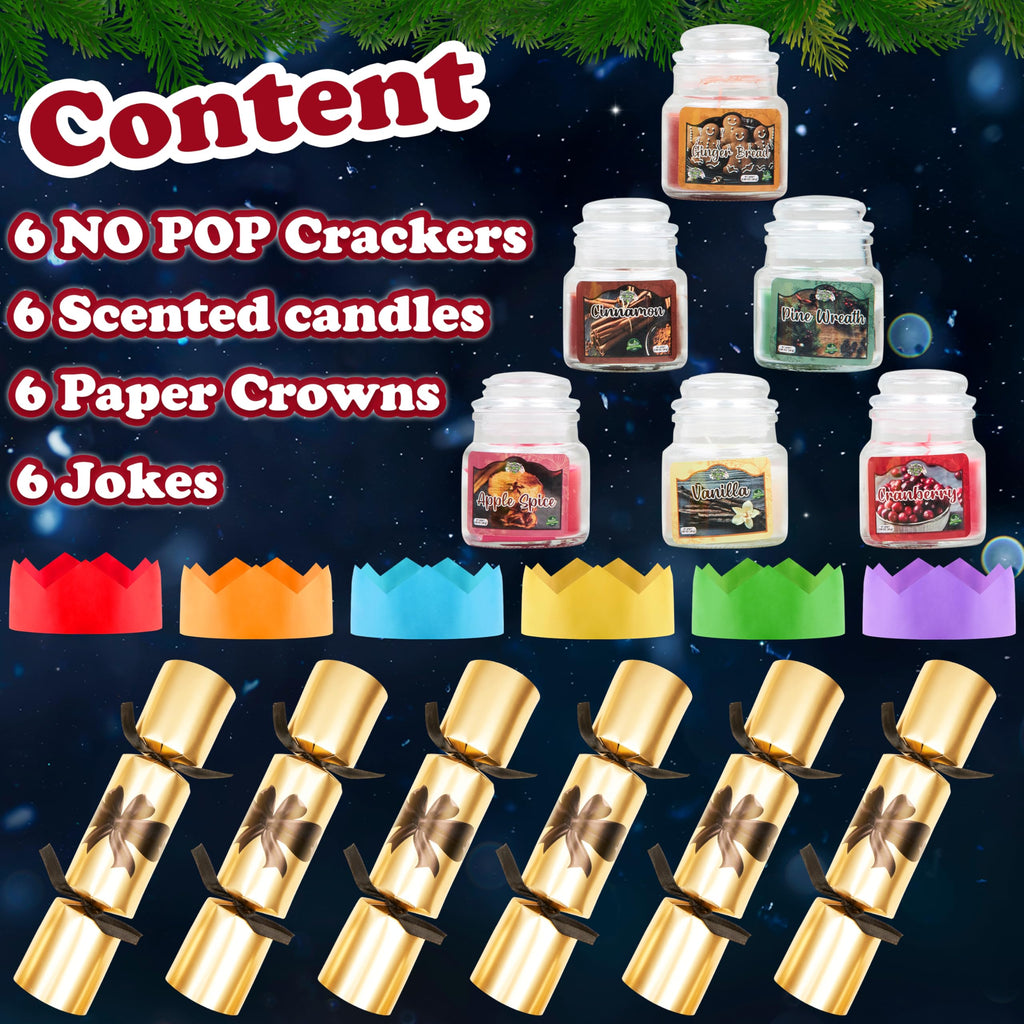 Luxury Jar Candles Christmas Crackers for Adults, No-Snap, Scented Festive Candles Christmas Decorations Table Party