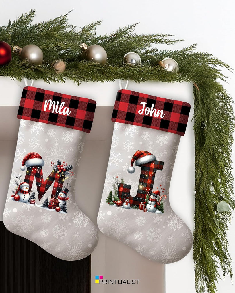 Personalized - Xmas Stockings for Family, Kids, Baby, Cat & Dogs - Add Name, Initial or Photo - Fireplace Christmas