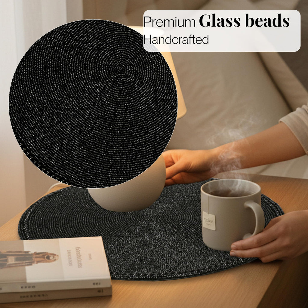Beaded Placemats 13 Inch Black Handmade Table Chargers