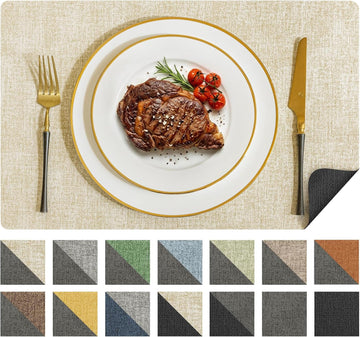 Vinyl Placemats, Reversible Faux Leather Heat Resistant Wipeable Table Mats, Waterproof Washable Non-Slip - Set of 4