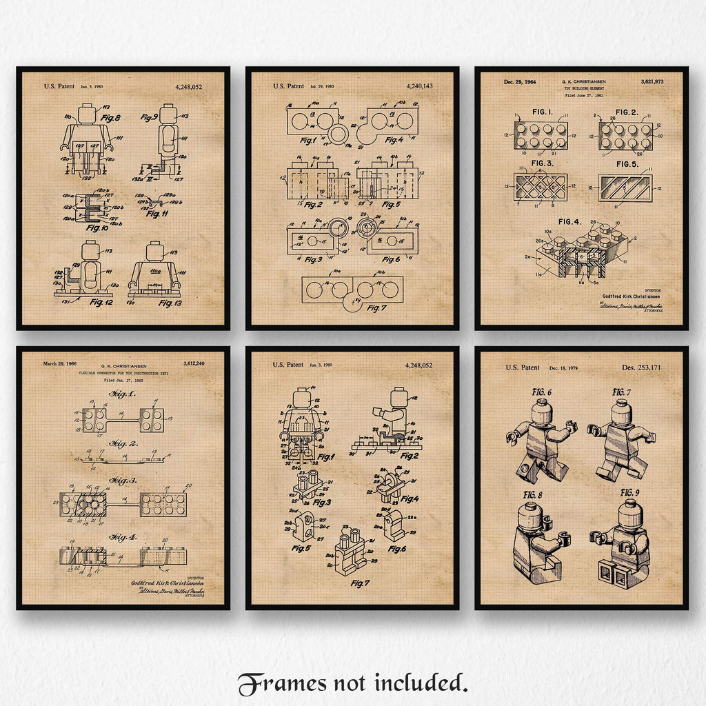 Classic Interlocking Figure Patent Prints, 6 (8x10) Unframed Photos
