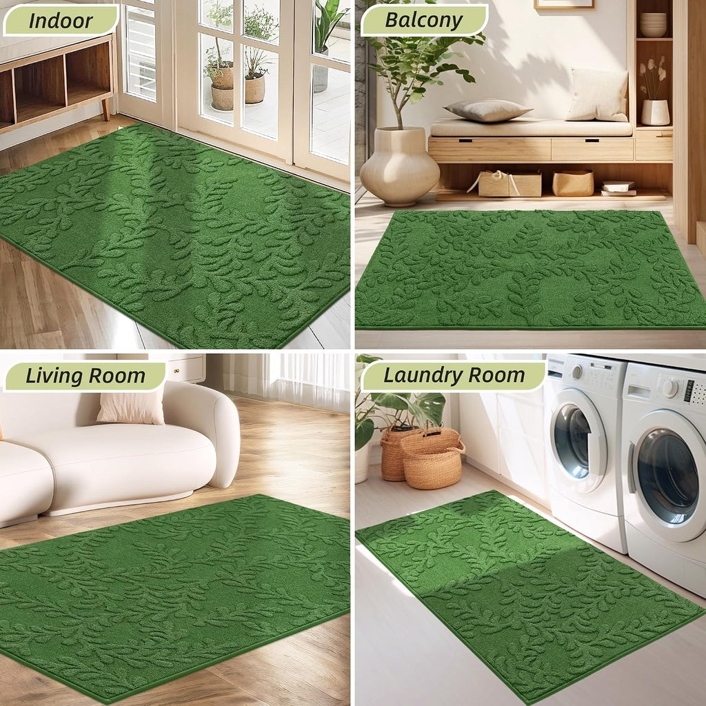 Dirt Trapper Door Mats 24" x 36", Non-Slip Doormat, Green | TPR Backing Dog Door Mat, Super Absorbent Welcome Mat for