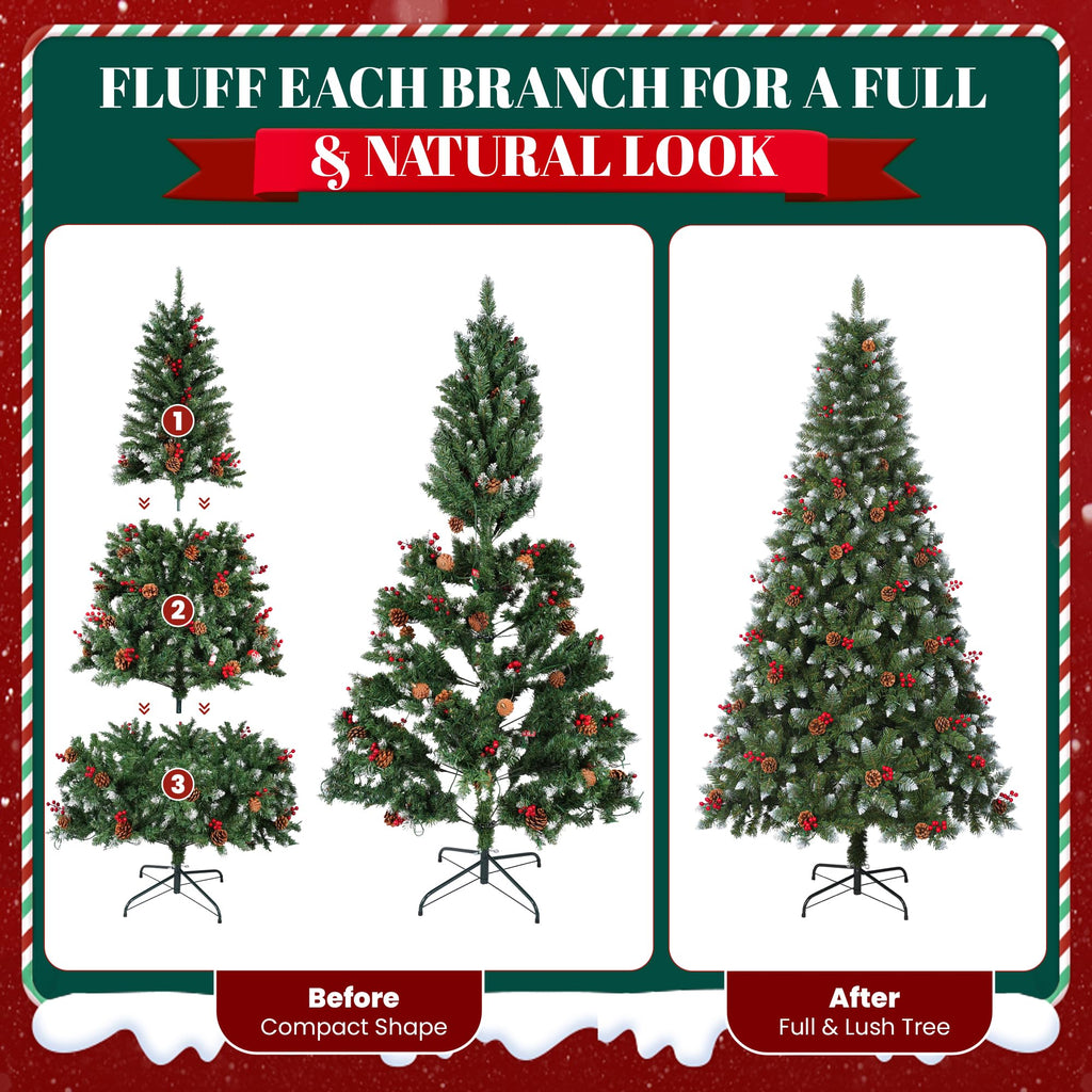 7.5FT Pre-Lit Artificial Christmas Tree with Pine Cones and lights