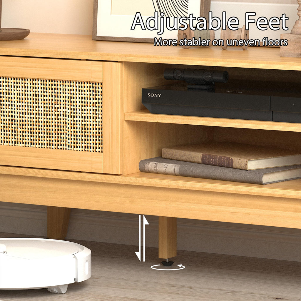 59" TV Stand for 55 65 Inch TVs, Rattan Entertainment Center, Natural