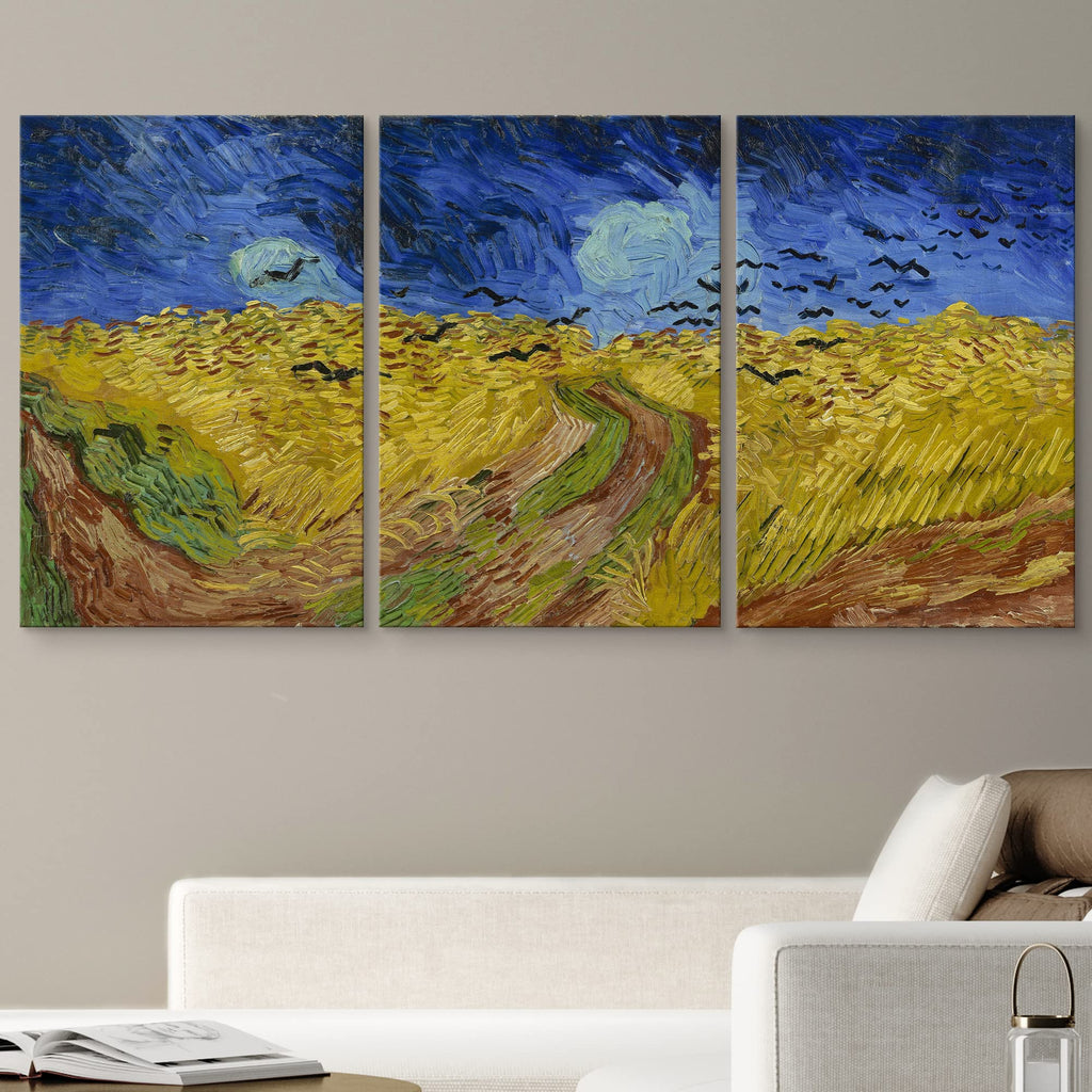 Canvas Print Wall Art Set Wheat Field with Crows by Vincent Van Gogh Nature Wilderness Illustrations Fine Art